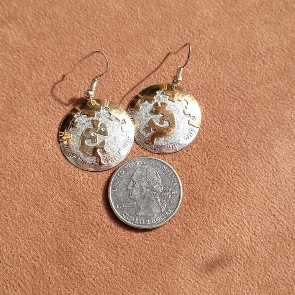 Navajo Vintage Gold & Sterling Kokopelli earrings - Picture 4 of 6